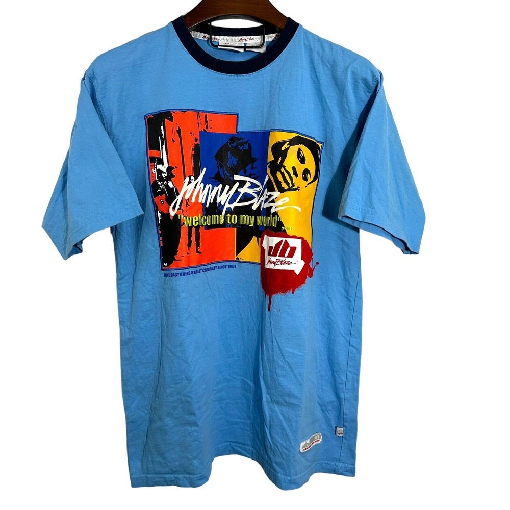 VTG JOHNNY BLAZE Welcome To My World Blue T-Shirt‎ Streetwear Method Man Large